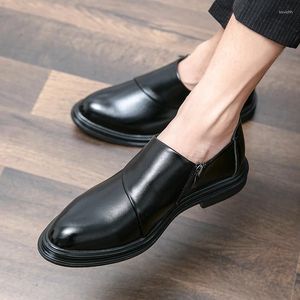 Sapatos casuais moda vestido lado zíper homens 2024 all-match apontou toe clube de couro masculino confortável sapato de negócios