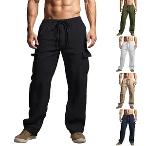 Męskie spodnie Multi kieszeni luźne luźne na zewnątrz swobodne elastyczne odzież roboczą stały kolor komfortowy ropa hombre