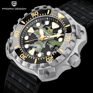 Relógios pagani design novos homens relógio mecânico liga de titânio caso pulseira silicone nh35 mecânico 200m à prova dwaterproof água relógio de negócios