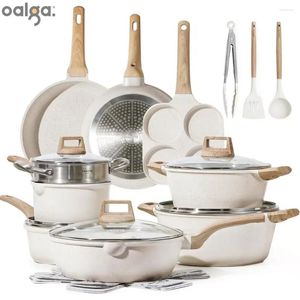 Cookware Sets 3-7 Pots And Pans Set Nonstick White Granite Induction Non Stick Cooking W/Frying & Saucepan