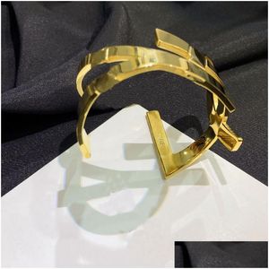 Bangle Designer Marca Gold Sier Pulseiras Mulheres Luxo Jóias Selo 18K Banhado Pulseira De Aço Inoxidável Mulheres Casamento Drop Delive Dhkb2