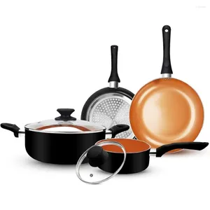 Köksredskap sätter Fruiteam 6st Set Ceramic Nonstick Soup Pot/Sauce Pan/Frying Pans Copper Aluminium Pan with Lock