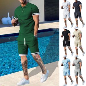 Yeni Yaz Moda Kısa Kollu Tişört Şort Setleri Erkekler 2 Parça Trend Sıradan Büyük Boy Tişörtler Spor Giyim Üst Kıyafetleri