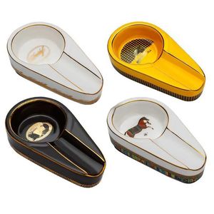 Portable Travel Ceramic Cigar Ashtray Yellow Cohiba Cigar Accessories