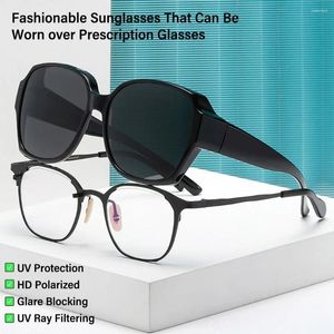 Óculos de sol, óculos de sol que podem ser usados em tons quadrados polarizados com prescrição envolvem