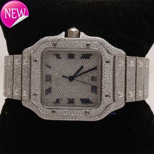 Relógios luxuosos com diamante personalizado Bling Big Face Mecânico Cinto de prata Iced Out Mens Bezel Tester Pass Vs Chrono com caixa Moissanite Diamond Watch HB-HW
