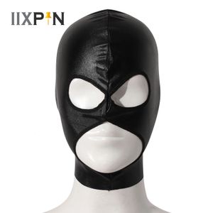 Unisex Damen Herren Cosplay Gesichtsmaske Latex glänzend offene Augen und Mund Kopfbedeckung Vollgesichtsmaske Kapuze Kopfbedeckung für Nachtclub-Kostüm 240320