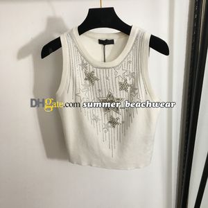 Crew Neck Knit Vest Pressed Drill Knit Sleeveless Tops Stylish Short Style Knit Vest Tanks Tees Summer Casual knit T Shirt