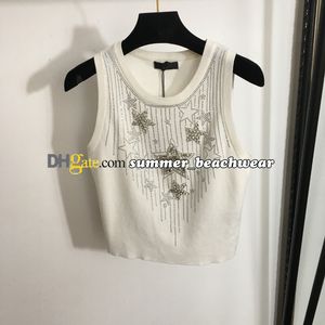 Crew Neck Knit Vest Pressed Drill Knit ärmlösa toppar Stylish Short Style Knit Vest Tanks Tees Summer Casual Knit T Shirt