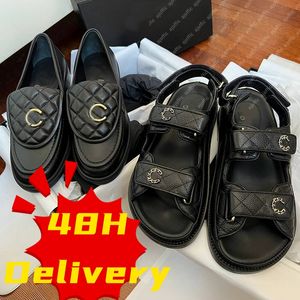 Designer Sandaler Kvinnor Loafer Golden Chain Slippers Slides Crystal Calf Leather Casual Shoes Quilted Platform Summer Beach Casual Rubber Sole Pappa Slippers Sandal