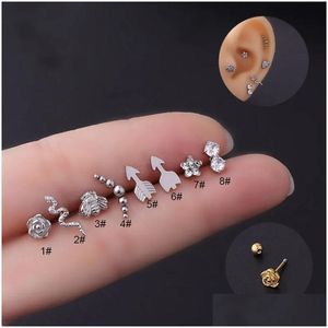 Brincos de garanhão 1 peça de aço inoxidável para mulheres 2024 jóias 0.8mm piercing cobra rosa flor abelha adolescente orelha manguito gota entrega otjra