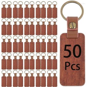 Keychains 50Pcs Blanks Wood PU Leather Key Chains Wooden Keychain Keyring For DIY Car Ornament Gift