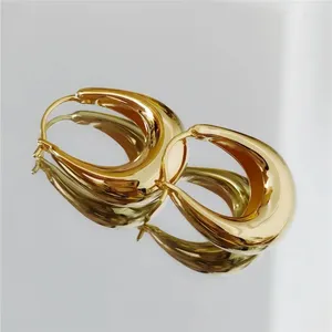 Hoop Earrings 925 Silver Needle Gold Color Oval Piercing For Women Girls Punk Ear Party Wedding Jewelry Gift Eh843