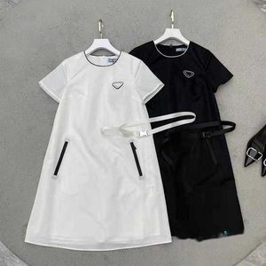 Dress Long Skirt Belt Fit Skirts For Spring Summer Outwear Casual Style With Budge Letter Lady Slim Dresses Tees Knit Shirt