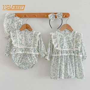 女の子のドレス幼児の子供の女の女の子長袖姉妹甘い印刷ロンパーズ秋のお姫様服ドレス