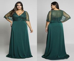 Hunter Green Beading Plus Size Prom Dresses VNeck Evening Gowns With Wrap ALine Floor Length Long Formal Dress3516030
