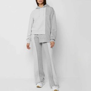 2022 Custom Winter Women Plus Size Tracksuit Terry Set Grey Asymmetric Towelling Jogger Sweat Pant and Hoodie Two Piece