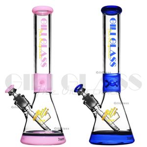 7 mm dicke Wasserpfeifen-Becherbong mit zufälliger Logo-Farbbasis, Wasserpfeife, Eisfänger, hohe 16-Zoll-schwere Bongs zum Rauchen von Dab-Rigs