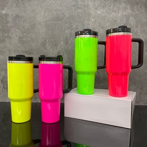 Cores neon de sublimação em branco 30 onças 40 onças H2.0 copo de parede dupla isolado em aço inoxidável canecas de café de viagem com alça e canudo para presentes personalizados