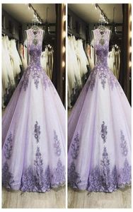 2021 Сексуальное бальное платье Quinceanera Платья Сиреневые кружевные аппликации Кристаллы из бисера без рукавов Тюль Иллюзия Плюс Размер Вечеринка Выпускного Вечера 1738535