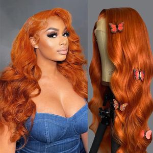 Рыжий оранжевый 13x5 бразильские объемные волны кружева фронтальные человеческие волосы парики HD прозрачный парик натуральные Remy бесклеевые кружевные парики