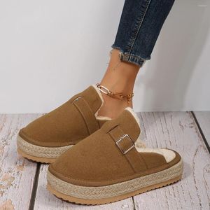 Slippers Rubber Bottom Rope Weaving Winter Padded Thickened Outdoor Women Thick Non-slip Women's Shoes 2024