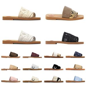 luxury cloe designer slippers for women sandals woody flat mules slides woman canvas square Toe Lace Embroidery Snake Summer Sandal Fashion Beach Shoes