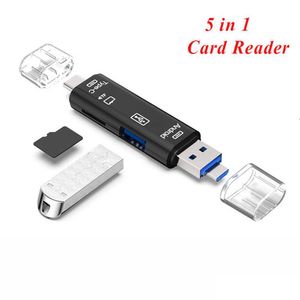 Minneskortläsare 5 i 1 MTIFUNCTION USB 2.0 Typ C/USB/Micro USB/TF/SD -läsare OTG Adapter Mobiltelefon Tillbehör Drop Leverans C OTIHP
