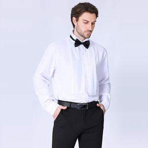 2024 novo vestido masculino camisa francesa livre gravata borboleta masculina longa camisa sólida pescoço andorinha vestido melhor homem camisa