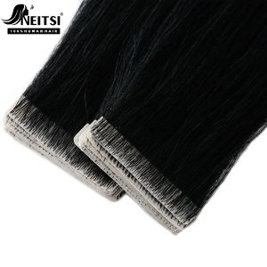 Extensions Neitsi Straight PU Skin Weft Invisible Tape In Remy Hair Extensions Natural Human Hair 16" 20" 24" Seamless Adhesives Tape