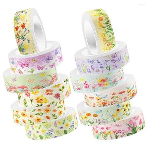 Confezione regalo 12 rotoli di materiale tascabile per taccuini Washi Tape adesivi fai da te Scrapbook Decorativo Stampa trasparente Nastri di cancelleria Diario