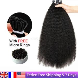 Extensões Kinky reto I ponta as extensões de cabelo Remy Human Hair Micro Link com contas livres 1,5 cm de queratina Bonds 1226 polegadas