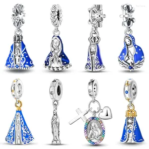 Lösa ädelstenar 925 Silver Color Cross Crown Jungfru Mary Charms Pärlor Passar originalarmband Fina DIY -smycken för kvinnors gåvor