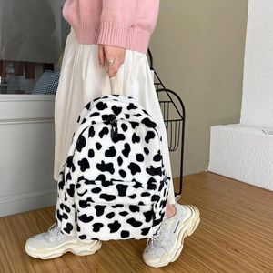 Backpack Vintage Women torebki torebki na ramię Modna mleczna krowa wzór Panie Plush Cute 2024