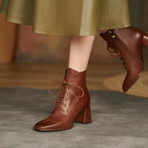 Ботинки осень/зимние женские ботинки квадратные носки для высоких каблуков для женщин черные кожа