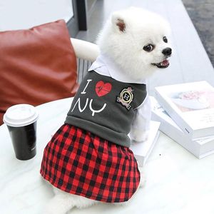 Vestuário para cães primavera verão xadrez impresso vestido faculdade estilo vermelho roupas para animais de estimação para pequenos cães grandes macho