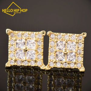 Ciao hip hop 10MM uomini quadrati zircone orecchino Bling donne vite/spingere orecchini Hip Hop gioielli regalo di moda