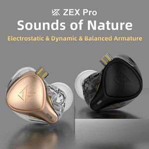 Cell Phone Earphones KZ ZEX Pro In Ear HIFI Earphones with Static+Dynamic+Balanced Removable Cable Earphones Noise Cancelling Sports Game Earphones Q240321