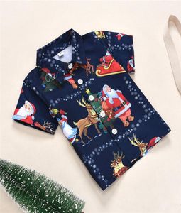 Baby Clothes Christmas Children039s TShirt Tops New Year Santa Claus Elk Snowflake Christmas Tree Dark Blue Printed Clothes Fa4305559