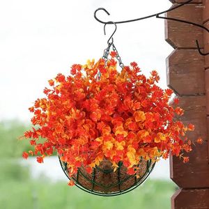 Flores decorativas 4 peças artificiais para decoração de casa, baixa manutenção e durabilidade de longa duração falso eucalipto laranja