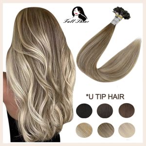 Extensions Full Shine Fusion U Tip Human Hair Extension Balayage Color Keratin Glue Beads Prebonded Human Hair Extensiones 50g Machine Remy