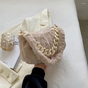 Waist Bags Foufurieux Fashion Chain Women's Faux Fur Totes Warm Furry Plush Shoulder Purse Handbags Winter Top-handle Bag