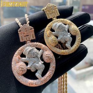 Hip Hop Letter All Profit World Is Mine Pendant Necklace Iced Out Bling 5A CZ Zircon Dollar Bag Charm Mens Rock Jewelry 240311