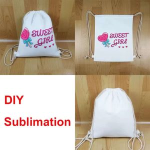 Canvas Drawstring SubliMation Påsar Vit ryggsäck godis presentförvaring väska julfest levererar tomma diy gåvor s