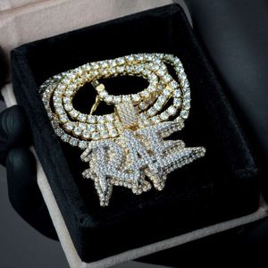 Ожерелье Zuanfa в стиле хип-хоп с подвеской в виде буквы из цельного золота 10 карат с двухцветным муассанитом и бриллиантами