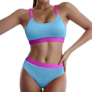 Kadın Mayo Mayo 2024 Trend Fashion Wittbed Pit Stripe Düz Renk Bikini İki Parça Seksi Yüksek Bel Seti