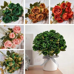 Dekorativa blommor 2st Vintage Party Decor Home Supplies Dining Table Fake Bouquet Artificial Silks Peony Green Rose