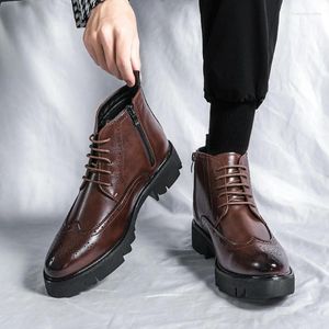 Casual Shoes Men's High Top Moccasins Men Leather Pattern Slip On Mens Dress Platform