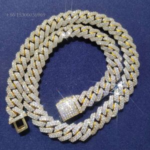 15Mm Factory Custom 10K 14K Gold Plating VVS Moissanite Diamond Cuban Chain Necklace Iced Out Men Fine Jewelry