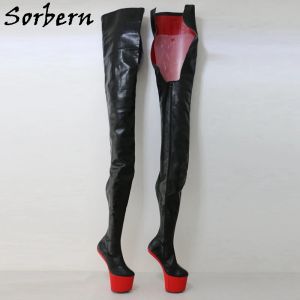 Stövlar sorbern sexig ljus hov Heelless Crotch Boot 97cm inuti axel längd 150 cm utanför fetisch unisex skor Anpassad färg